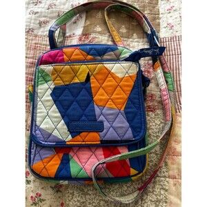 VERA BRADLEY Women's Signature Quilted Double Zip Color-block Crossbody Purse